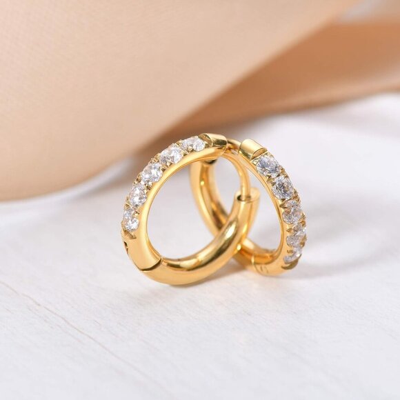 Elegant Small Huggie Hoop Earrings in 14k Gold - Hypoallergenic & Lightweight - Picture 2 of 7